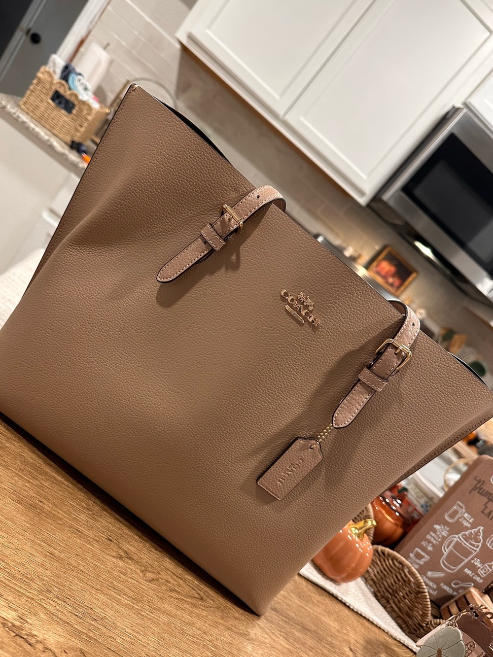 Coach Taupe Pebbled Leather Tote with Gold Logo